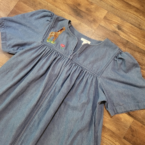 Go Softly Women's Patio Zip-up Denim Dress with Embroidered Animals Size Large - Picture 4 of 9